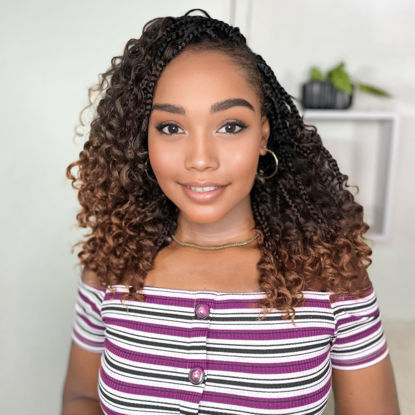 Picture of Yewell 9 Packs Goddess Box Braids Crochet Hair Boho Crochet Box Braids With Curly Ends Crochet Hair For Black Women, 12 Inch Pre Looped Bohemian Crochet Box Braids Hair (12Inch 9 Packs,T30)