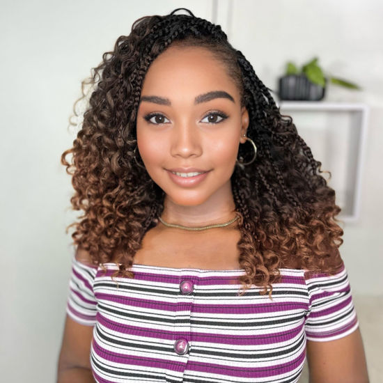 Picture of Yewell 9 Packs Goddess Box Braids Crochet Hair Boho Crochet Box Braids With Curly Ends Crochet Hair For Black Women, 12 Inch Pre Looped Bohemian Crochet Box Braids Hair (12Inch 9 Packs,T30)