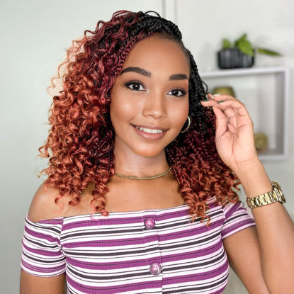 Picture of Yewell 14 Inch Goddess Box Braids Crochet Hair Curly Ends 9 Packs Pre Looped Boho Crochet Box Braids Bohemian Box Braid Crochet Hair For Black Women (14Inch 9 Packs,1B/530/350)