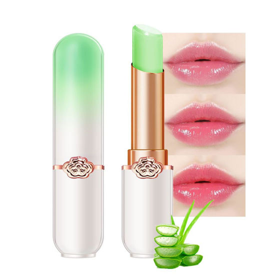 Picture of BINGBRUSH Aloe vera Color Changing Lipstick Queen,Moisturizer Long Lasting Lip Care Lip Balm Magic Lip Gloss Lip Tint Stain Glossly Makeup Lipstick Set for Women (1pc Aloe vera)