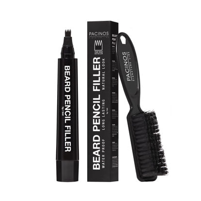Picture of Pacinos Beard Pencil Filler - Water Proof, Long Lasting Coverage & Natural Finish - Beard, Moustache & Eyebrows - Micro-Fork Tip for Seamless Application - Includes Bristle Brush for Blending (Black)