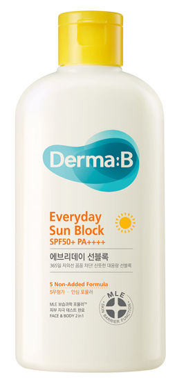 Picture of Derma B Everyday Sun Block Large Size Sunscreen SPF50+ PA++++ 6.71 Fl Oz, 200ml Fast-Absorbing Lightweight SPF Moisturizer, Facial Body Non-Sticky for Dewy Skin, Korean Protection Lotion