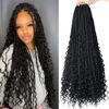 Picture of Boho Box Braids Crochet Hair 24 Inch Bohemian Crochet Box Braids with Curly Ends 8 Packs Goddess Box Braids Crochet Hair Pre Looped Synthetic Braiding Hair Extensions for Black Women 1b