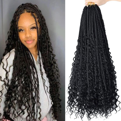 Picture of Boho Box Braids Crochet Hair 24 Inch Bohemian Crochet Box Braids with Curly Ends 8 Packs Goddess Box Braids Crochet Hair Pre Looped Synthetic Braiding Hair Extensions for Black Women 1b