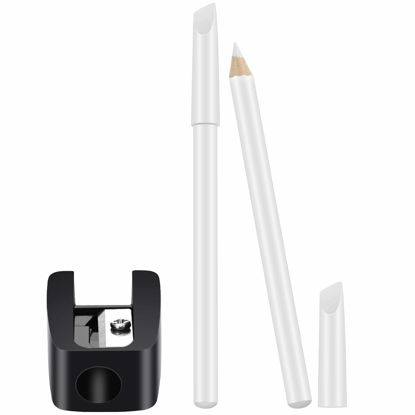 Picture of 2 Pieces White Nail Pencil and Pencil Sharpener Set, 2 In1 Nail Whitening Under French Fingernail with Cuticle Pusher and Handheld Sharpener for DIY Art Manicure Supplies