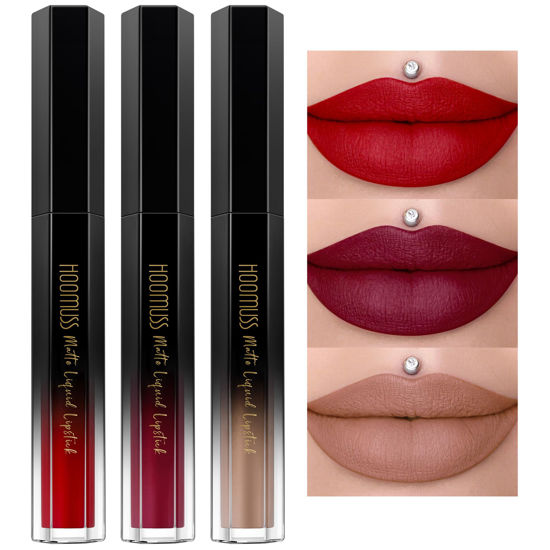 Picture of HOOMUSS Red Lipstick Set Long Lasting 3Pc Matte Liquid Lipsticks for Women Non Transfer Smudgeproof Red Burgundy Nude Lipstick Kit Cruelty Free Lip Color, 13/47/61