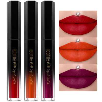 Picture of HOOMUSS Red Lipstick Set Long Lasting 3Pc Matte Liquid Lipsticks for Women Non Transfer Smudgeproof Red Orange Berry Lipstick Kit Cruelty Free Lip Color, 13/51/66