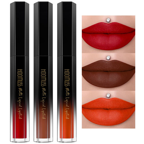 Picture of HOOMUSS Red Lipstick Set Long Lasting 3Pc Matte Liquid Lipsticks for Women Non Transfer Smudgeproof Red Brown Orange Lipstick Kit Cruelty Free Lip Color, 13/50/51