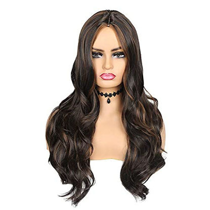 Picture of Long Curly Wig Mixed Brown Wavy Wigs Wave Hair Wig Synthetic Daily Party Cosplay Wigs for Women Girl