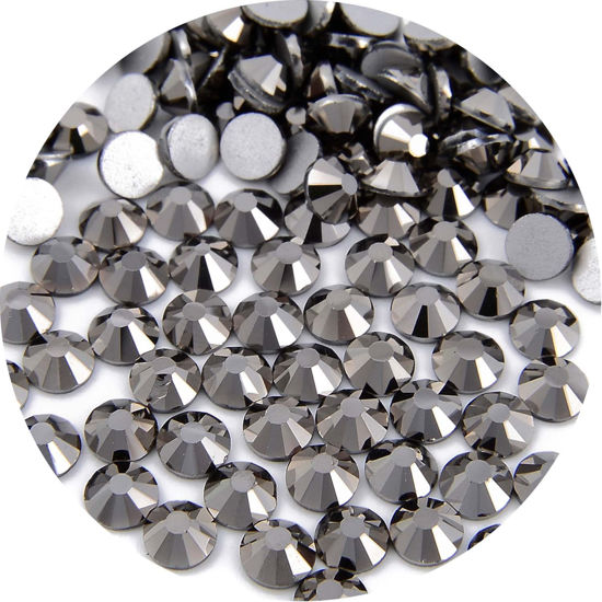 Picture of NCB 2000pcs Flatback Round Glass Nail Art Rhinestones Crystal for DIY Making Accessories Shoes, Clothes, Face Art, Bags, Manicure (Jet Hematite, SS8 2000pcs)