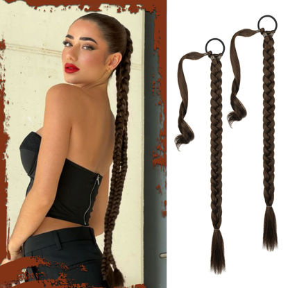 Picture of SOFEIYAN Long Braid Ponytail Extension with Hair Tie Straight Sleek Wrap Around Hair Extensions Braid Pony Tail Fluffy Natural Soft Synthetic Hairpieces for Women Daily Wear, 2Pcs 26 inch