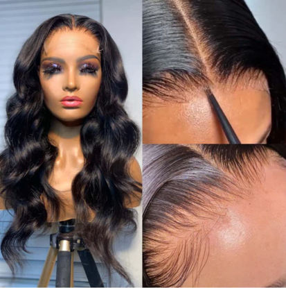 Picture of BEEOS 5x5 SKINLIKE Real HD Lace Closure Wig,180% Density Body Wave 0.10mm Ultra-thin Invisible HD Lace Pre-Plucked Bleached Knots Natural Black Human Hair 28 Inch