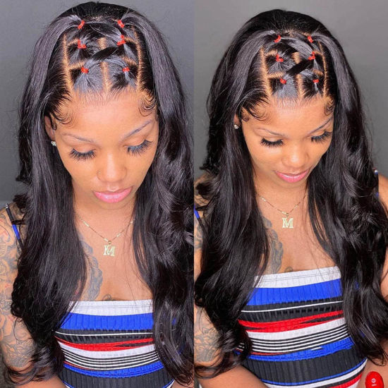Picture of BEEOS HD Lace Closure Wig 180% Desnity 5x5 SKINLIKE Real HD Lace Human Hair Body Wave Wig Pre-plucked Vivid Clean Hairline Bleached Knots Natural Color 30 Inch
