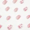 Picture of Short Press on Nails Square Fake Nails White French Tip False Nails Pink Acrylic Nails Press ons with Bow Pearl Charms Design Glue on Nails Glossy Full Cover Stick on Nails for Women Manicure 24Pcs