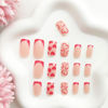 Picture of Valentine's Day Press on Nails Medium Square Fake Nails Red False Nails with Heart French Tip Designs Glossy Glue on Nails Valentines Acrylic Nails Nude Stick on Nails for Women 24Pcs