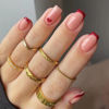 Picture of Valentine's Day Press on Nails Medium Square Fake Nails with Red French Tip Designs Heart Nails Press ons Glossy Glue on Nails Nude False Nails Valentines Stick on Nails for Women 24Pcs