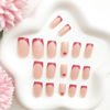 Picture of Valentine's Day Press on Nails Medium Square Fake Nails with Red French Tip Designs Heart Nails Press ons Glossy Glue on Nails Nude False Nails Valentines Stick on Nails for Women 24Pcs