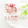 Picture of Valentine's Day Press on Nails Medium Square Fake Nails with Red French Tip Designs Heart Nails Press ons Glossy Glue on Nails Nude False Nails Valentines Stick on Nails for Women 24Pcs