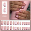 Picture of Valentine's Day Press on Nails Medium Square Fake Nails with Bow Leopard Designs Nude Glue on Nails Pink French Acrylic Nails Transparent False Nails Valentines Stick on Nails for Women 24Pcs