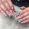 Picture of Valentine's Day Press on Nails Medium Almond Fake Nails with Heart Bow Pearl Designs Red White French Tip Nails Press ons Nude False Nails Artificial Stick on Nails for Women 24Pcs