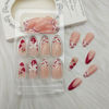 Picture of Valentine's Day Press on Nails Medium Almond Fake Nails with Heart Bow Pearl Designs Red White French Tip Nails Press ons Nude False Nails Artificial Stick on Nails for Women 24Pcs