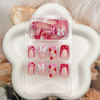 Picture of Valentine's Day Press on Nails Medium Square Fake Nails with Strawberry Bow Designs French Tip Nails Press ons Pink Acrylic Nails Heart False Nails Nude Stick on Nails for Women 24Pcs