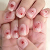 Picture of Valentine's Day Press on Nails Short Square Fake Nails with Red Heart Designs Glitter Glue on Nails Pink Gradient Acrylic Nails Cute False Nails Nude Stick on Nails for Women 24Pcs