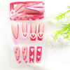 Picture of Valentine's Day Press on Nails Long Square Fake Nails with Red Strawberry Heart Designs Pink French Tip Nails Press ons Glossy Glue on Nails White Pearl Stick on Nails for Women 24Pcs
