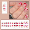 Picture of Valentine's Day Press on Nails Short Square Fake Nails with Red Heart Designs Glossy Glue on Nails Valentines Nails Press ons Nude Acrylic Nails Artificial Stick on Nails for Women 24Pcs