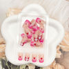 Picture of Valentine's Day Press on Nails Medium Square Fake Nails with Heart Designs Pink French Tip Nails Press ons Glossy Glue on Nails Nude False Nails Valentines Stick on Nails for Women 24Pcs