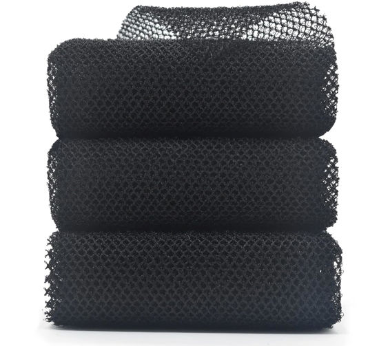 Picture of 3 Piece African Exfoliating Net for Body, African Net Sponge, African Wash Net, African Shower Net, African Bath Sponge Scrubbing Rag Net Exfoliation, African Body Scrubber (3 Black)