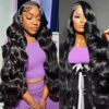 Picture of WPRWPR 30 inch Lace Front Wig Human Hair Pre Plucked 13x6 Body Wave HD Lace Front Wigs Human Hair for Women 180% Density Glueless Brazilian Virgin Human Hair Wig with Baby Hair Natural Black