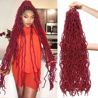 Picture of 36 Inch 1 Packs Soft Locs BUG Red Color Burgundy Crochet Hair Pre Extended Long New Faux Locs Pre-looped Super Lightweight Synthetic Hair Braids For Black Women (36inch, 1pack, BUG)