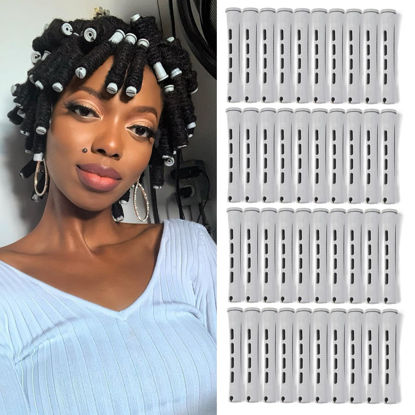 Picture of Perm Rods Set for Short Natural Hair 40pcs Gray Plastic Cold Wave Rods Hair Curling Rollers with Steel Pintail Comb Rat Tail DIY Hairdressing Tools（40pcs Gray）