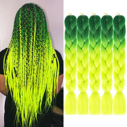 Picture of AIDUSA Ombre Braiding Hair 5pcs Synthetic Afro Braid Hair Extensions 24 Inch Color Hair for Women Braids Twist Crochet Braids 100g(#B43 Green to Neon Green)