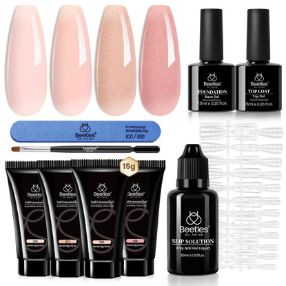 Picture of Beetles Poly Extension Gel Nail Kit, 4 Colors Nude Pink Neutral Poly Nail Gel With Base Top Coat Trendy Nail Manicure Enhancement All In One Poly Nail Gel Kit Valentines Day Gifts for Her