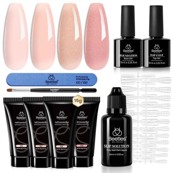 Picture of Beetles Poly Extension Gel Nail Kit, 4 Colors Nude Pink Neutral Poly Nail Gel With Base Top Coat Trendy Nail Manicure Enhancement All In One Poly Nail Gel Kit Valentines Day Gifts for Her