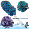 Picture of Loofah-Charcoal Back-Scrubber & Bath-Sponge Color-Set by-Shower-Bouquet: 1 Long-Handle-Back-Brush Plus 2 Extra Large 75g Soft Mesh Poufs, Men & Women - Exfoliating Cleanse with XL Luffa Lufas Loofahs
