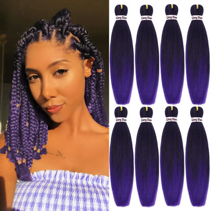 Picture of Liang Dian Braiding Hair Pre-stretched Braiding Hair 12 Inch 8 Packs Ombre Purple Hot Water Setting Synthetic Hair Crochet Braiding Hair Extension(12 Inch,1B/Purple)