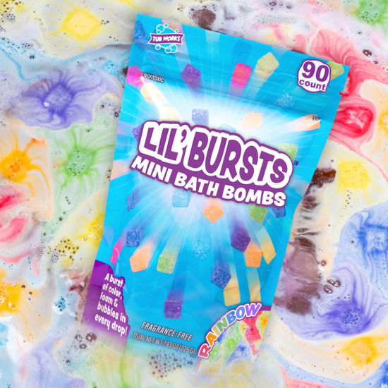 Picture of Tub Works® Lil' Bursts™ Mini Bath Bombs for Kids, 90 Count, Rainbow | Nontoxic | Tiny Kids Bath Bombs with A Burst of Color, Foam & Bubbles | Customize Kids Bath with 7 Fun Bath Colors | Make Bath Art