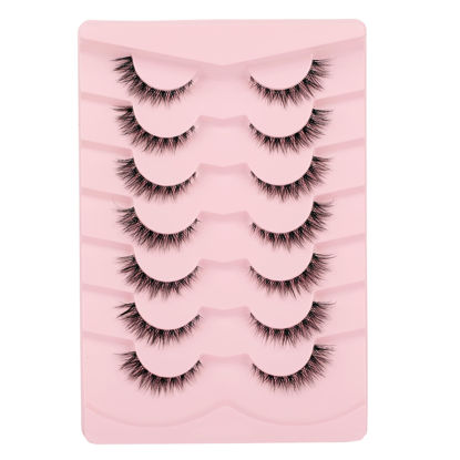 Picture of Gmagictobo Natural Lashes Short Wispy Cat Eye False Eyelashes Clear Band Fake Eyelashes Pack 7 Pairs Soft Strips Fake Eye Lashes