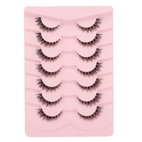 Picture of Gmagictobo Natural Lashes Short Wispy Cat Eye False Eyelashes Clear Band Fake Eyelashes Pack 7 Pairs Soft Strips Fake Eye Lashes