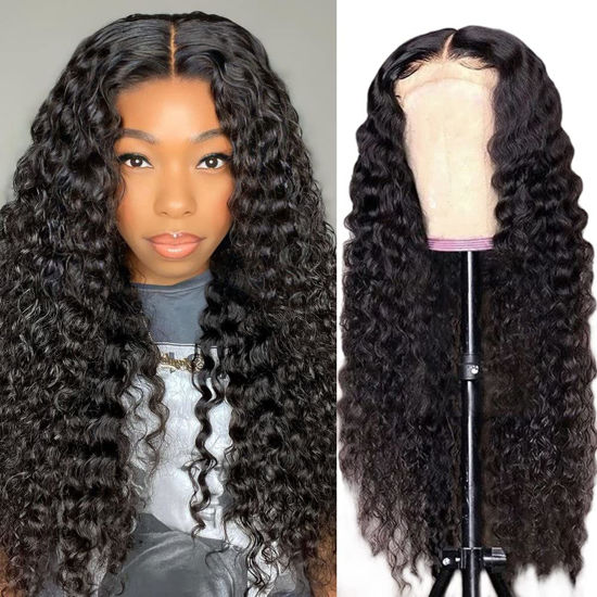 Picture of bangjazz Lace Front Wigs Human Hair Water Wave Wig 180% Density Brazilian Virgin Hair Pre Plucked with Baby Hair Wigs for Black Women Deep Water Wig 16 Inch Natural Color (16 Inch,Water Wave Wigs)