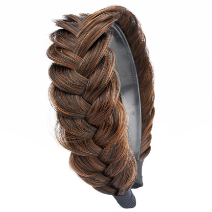 Picture of DIGUAN Wide Messy Braided Headband With Teeth Synthetic Hair Plaited Headband High Elasticity Braids Chunky Fishtail Braided Hair Band Hairpiece for Girls Women Beauty Accessory (Auburn)