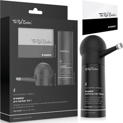 Picture of The Rich Barber N'Hance Pro Barber Kit I - Professional 3-in-1 Hair & Beard Styling Set - Keratin-Infused Hair Building Fibers, Applicator Pump, Application Card - Hairline Enhancer & Volumizing Spray