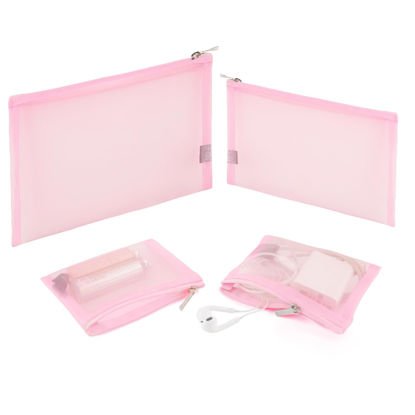 Picture of EASYFUN Mesh Pouch, Make up Bag with Zipper Cosmetic Organizer Pouch for Daily or Travel to Keep Small Items, 4 PCS Pink