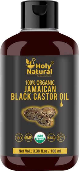Picture of Organic Jamaican black Castor Oil (3.38 fl oz) USDA Certified, Traditional Handmade with Typical and Traditional roasted castor beans smell ,100% Pure black Castor Oil (No Additive, Non GMO)