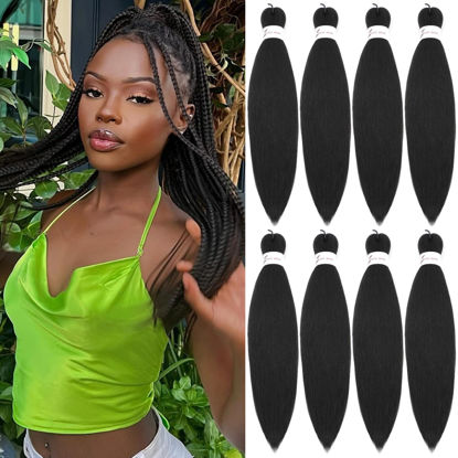 Picture of Black Braiding Hair Pre Stretched 12 Inch 8 Pack Braiding Hair Extensions Itch Free Soft Yaki Texture Hot Water Setting Synthetic Crochet Braids Hair For Women Girls (12Inch,1B)
