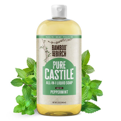 Picture of BAMBOO AND BIRCH Pure Castile Soap Liquid Organic, Certified Palm Oil Free Natural Soap, Peppermint, 32 oz