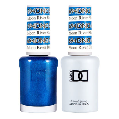 Picture of DND Gel Polish Set, Blue Collection, UV Gel Polish and Air Dry Nail Lacquer, Matching Chip-Free Polish Duo, 694 Moon River Blue, 0.5 Fl Oz